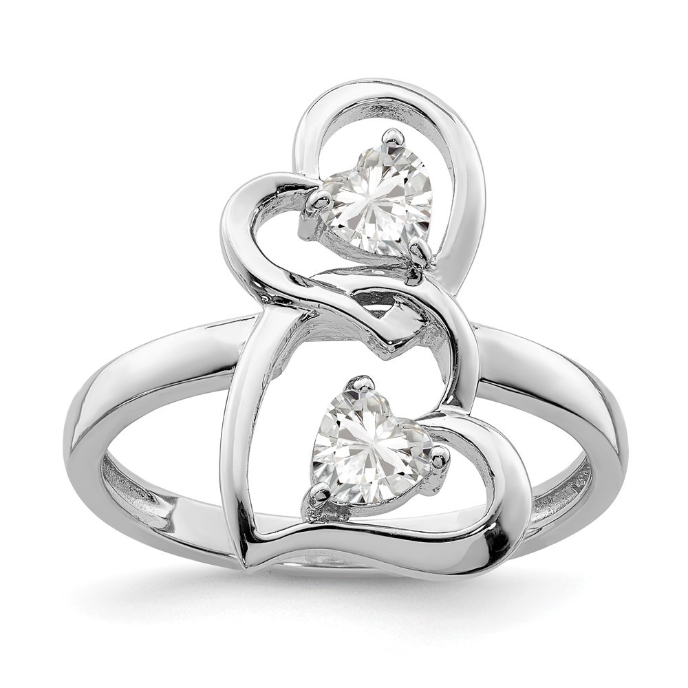 925 Sterling Silver Rhodium-plated CZ Double Heart Ring
